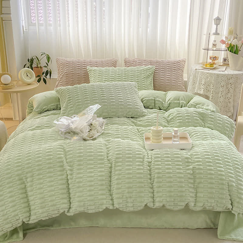 Ensemble de literie en peluche texturée de couleur unie - image 20
