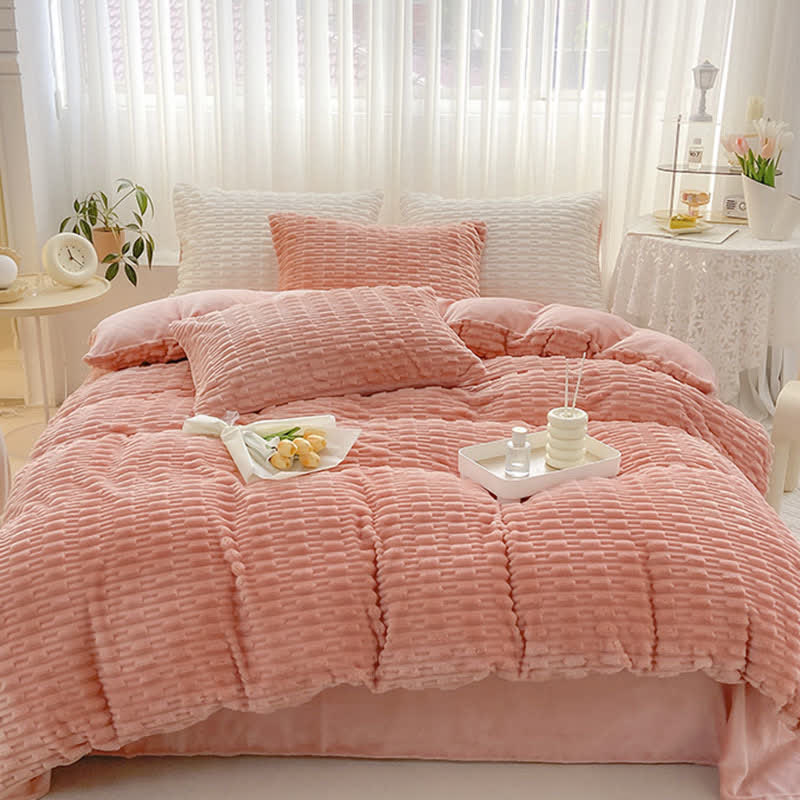 Ensemble de literie en peluche texturée de couleur unie - image 5