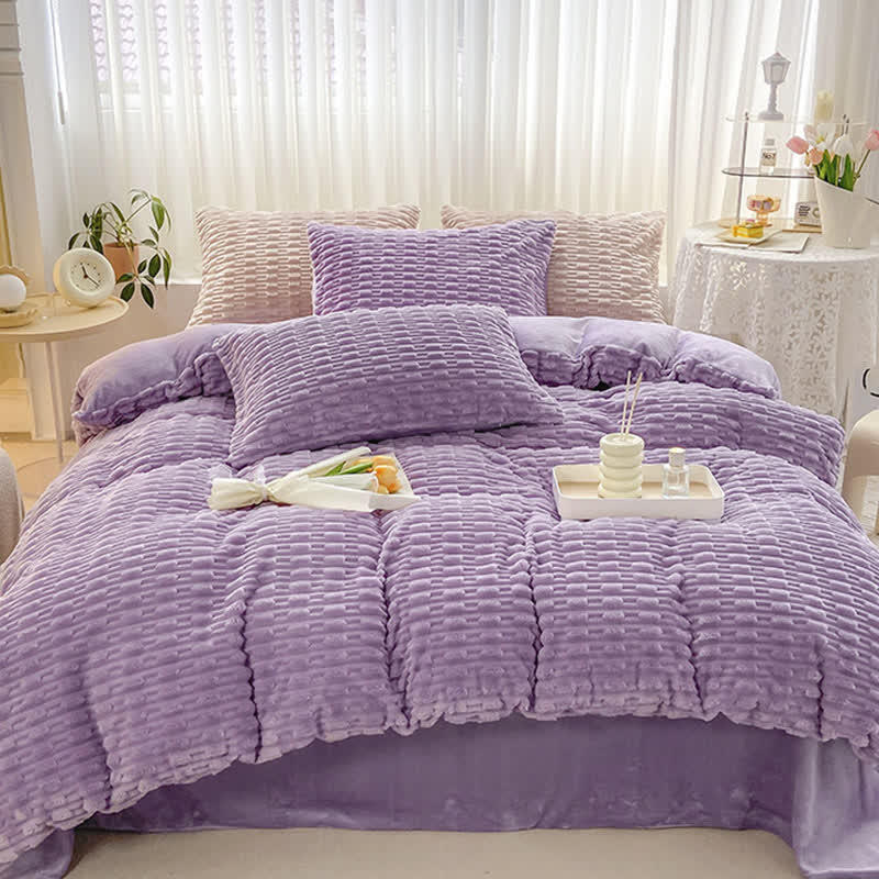 Ensemble de literie en peluche texturée de couleur unie - image 21