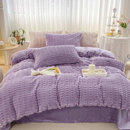 Ensemble de literie en peluche texturée de couleur unie - image 21