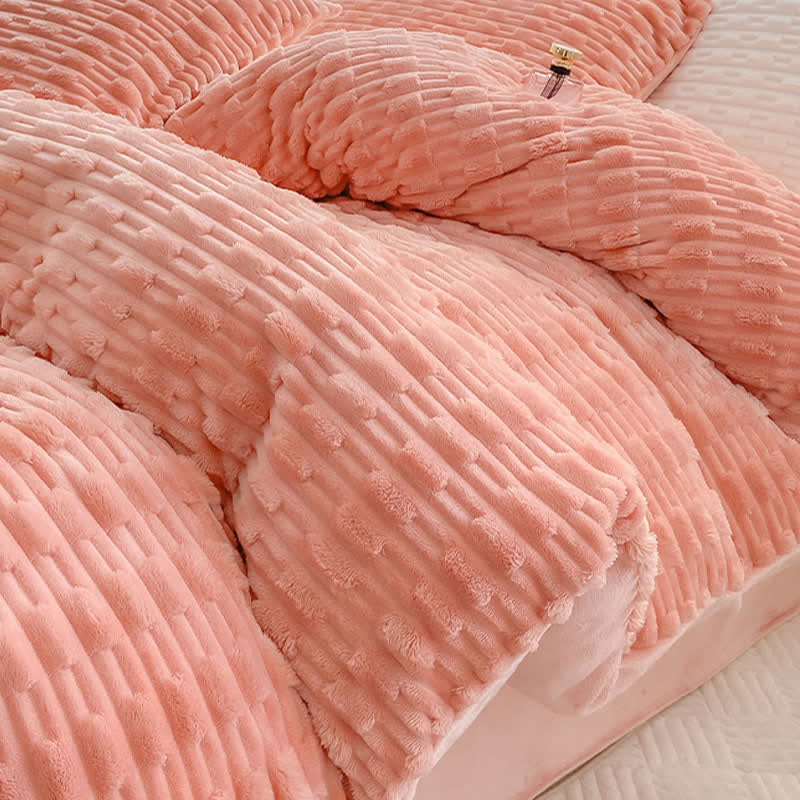 Ensemble de literie en peluche texturée de couleur unie - image 11