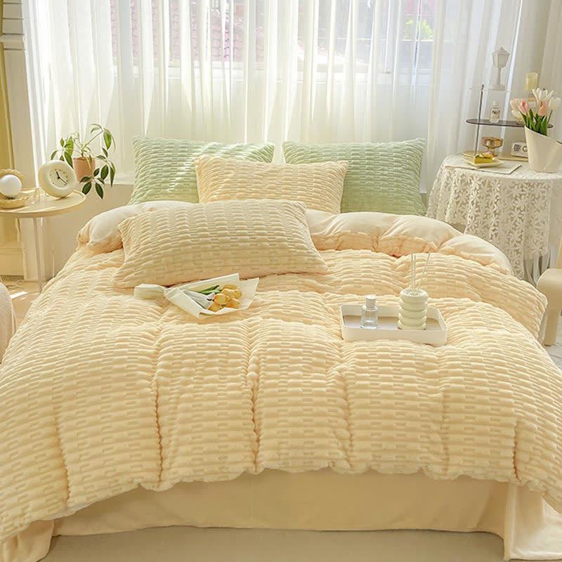 Ensemble de literie en peluche texturée de couleur unie - image 14
