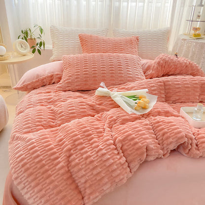 Ensemble de literie en peluche texturée de couleur unie - image 7