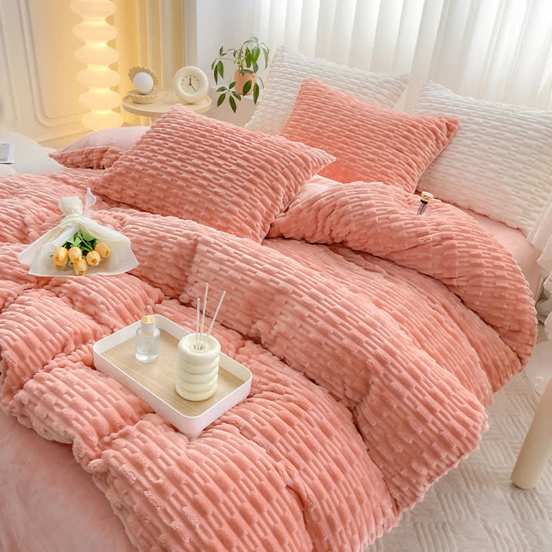 Ensemble de literie en peluche texturée de couleur unie - image 6