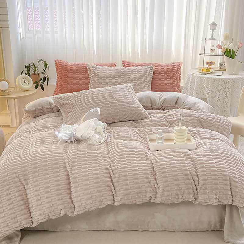 Ensemble de literie en peluche texturée de couleur unie - image 24