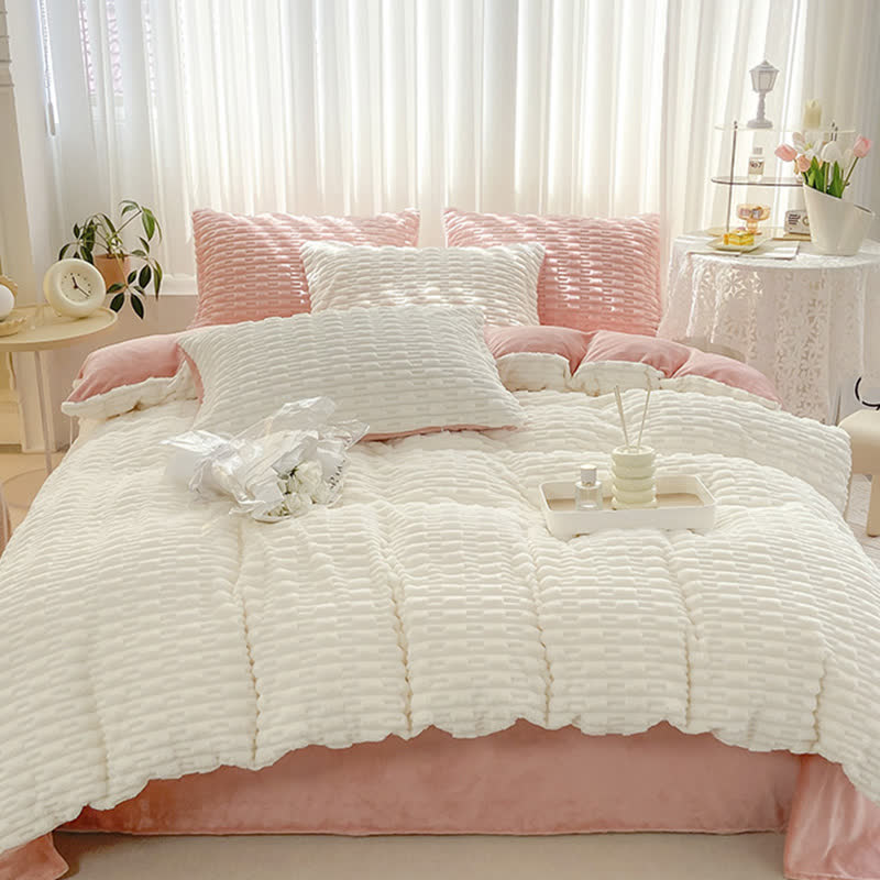 Ensemble de literie en peluche texturée de couleur unie - image 22