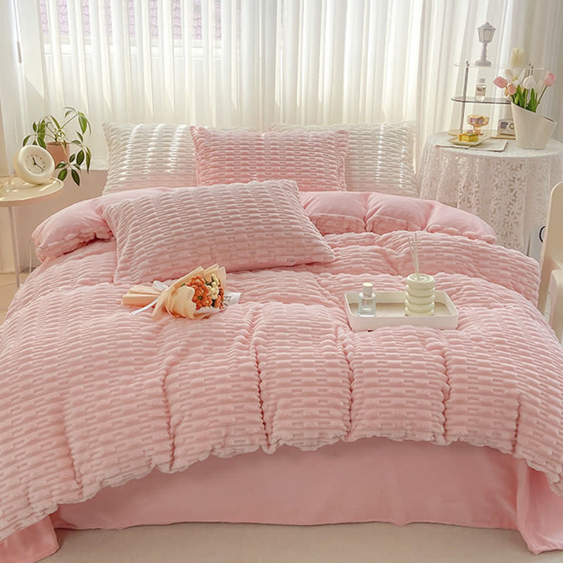 Ensemble de literie en peluche texturée de couleur unie - image 1
