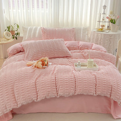 Ensemble de literie en peluche texturée de couleur unie - image 1
