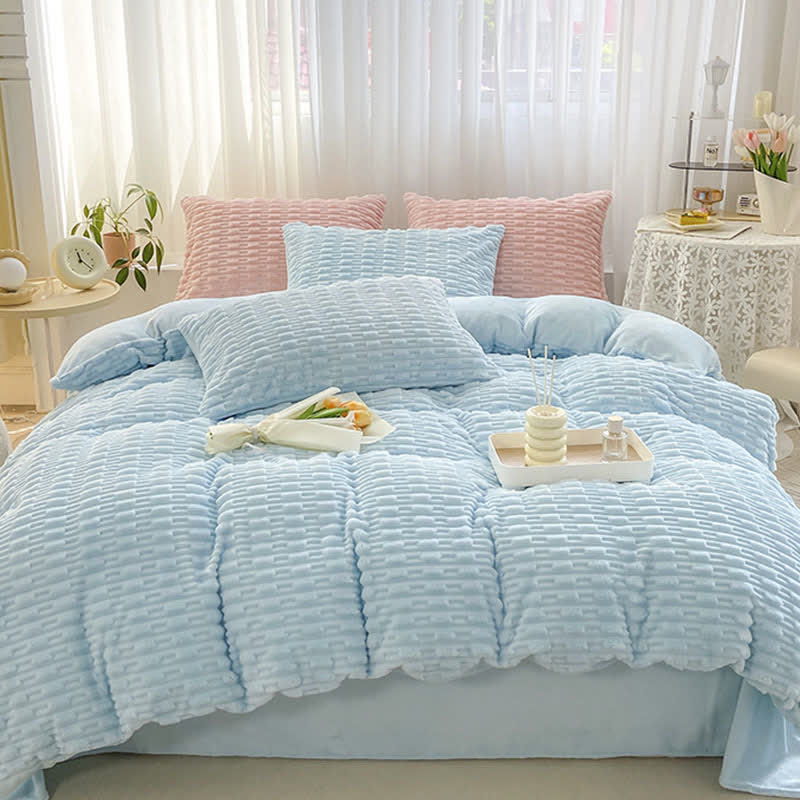Ensemble de literie en peluche texturée de couleur unie - image 23