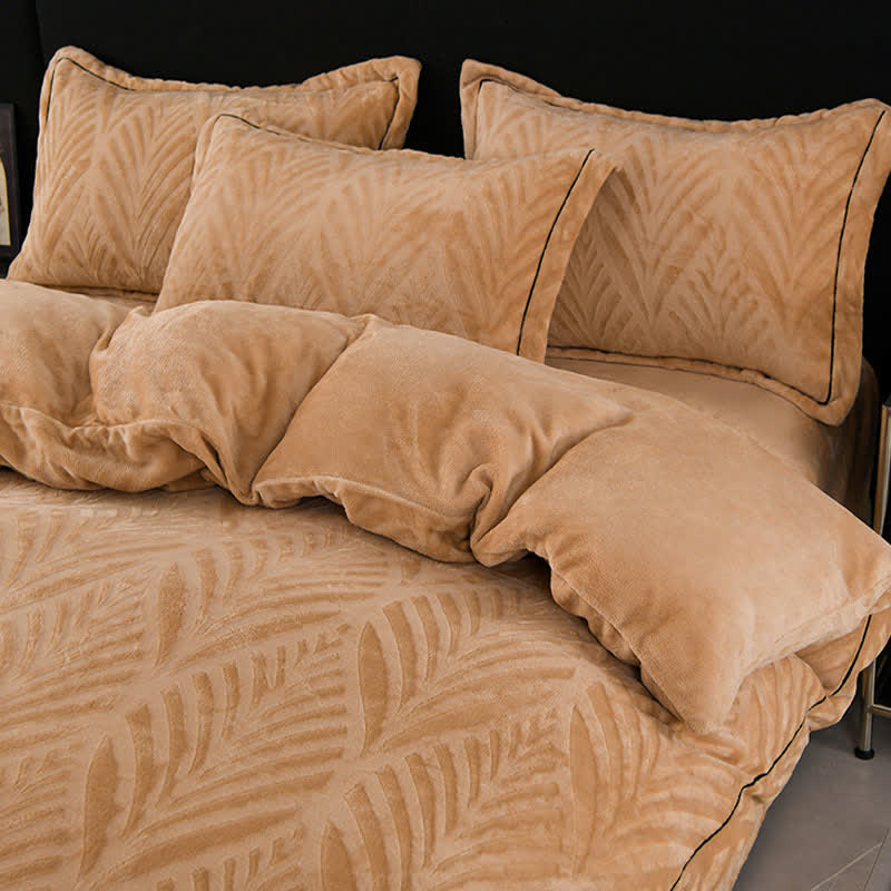 Ensemble de literie avec motif en peluche texturée en forme de feuille (4 pièces) - image 5
