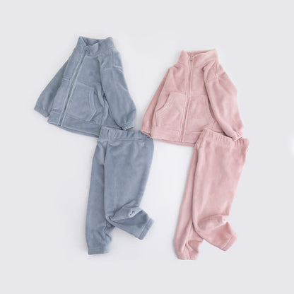 Ensemble de vêtements d'intérieur en peluche unie pour enfants avec fermeture éclair - image 1