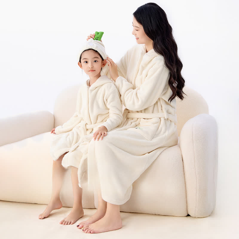 Peignoir assorti pour toute la famille, uni et à capuche - Beige - Adultes : L - image 0