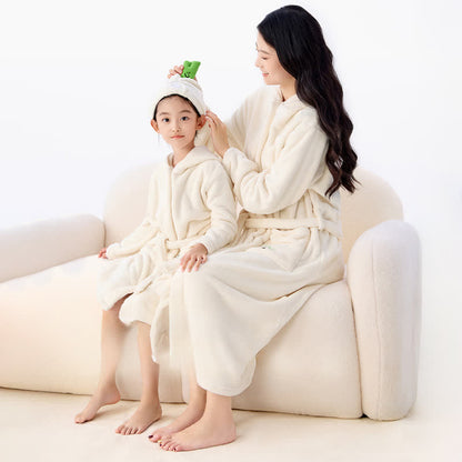 Peignoir assorti pour toute la famille, uni et à capuche - Beige - Adultes : L - image 0