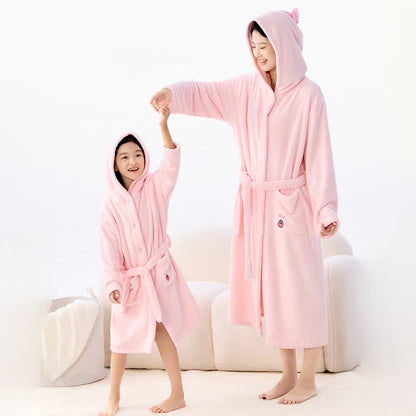 Peignoir assorti pour toute la famille, uni et à capuche - Rose - Adultes : L - image 1