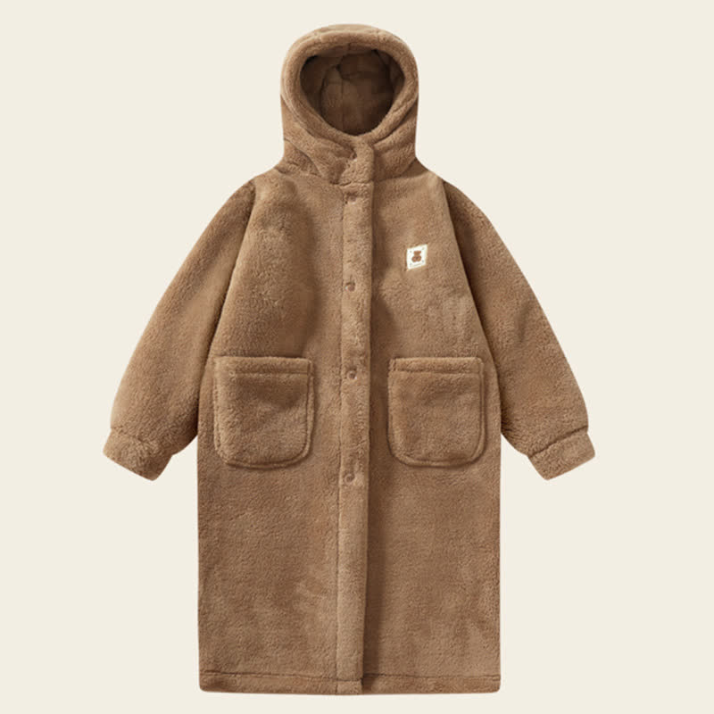 Peignoir uni pour enfant, avec capuche et boutons - image 6