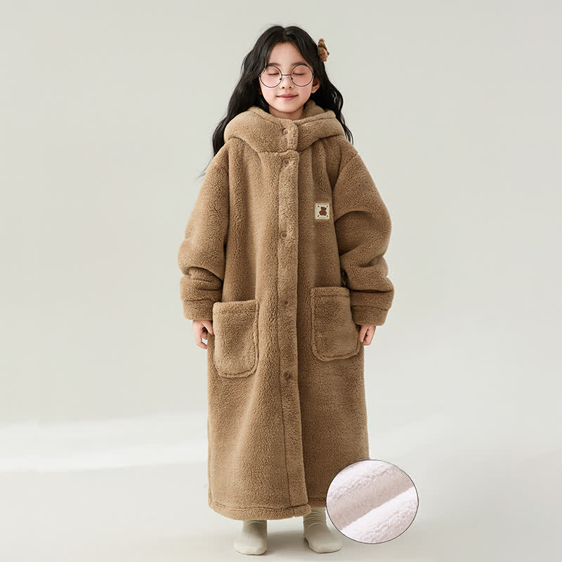 Peignoir uni pour enfant, avec capuche et boutons - Café - Enfant : 160-170 cm - image 4