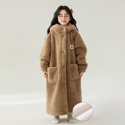 Peignoir uni pour enfant, avec capuche et boutons - Café - Enfant : 160-170 cm - image 4