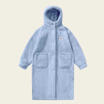 Peignoir uni pour enfant, avec capuche et boutons - Bleu - Enfant : 160-170 cm - image 7