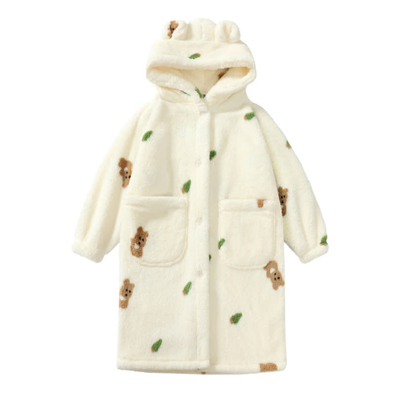 Peignoir à capuche en peluche avec boutons pour enfants, motif oreilles d'ours - Blanc - Enfant : 160-170 cm - image 7