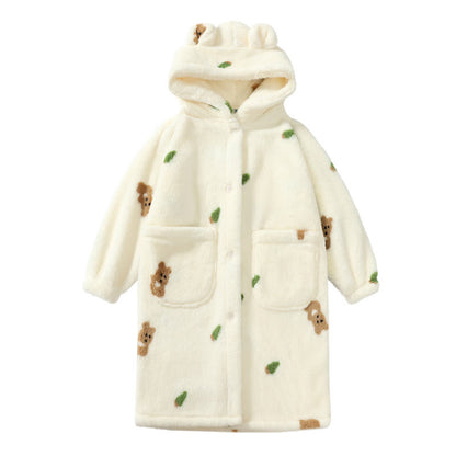 Peignoir à capuche en peluche avec boutons pour enfants, motif oreilles d'ours - Blanc - Enfant : 160-170 cm - image 7