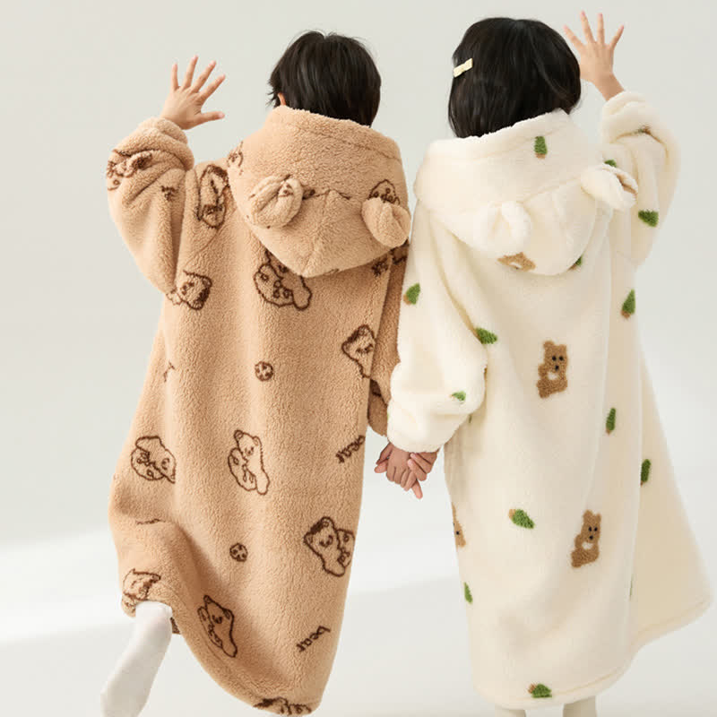 Peignoir à capuche en peluche avec boutons pour enfants, motif oreilles d'ours - image 4