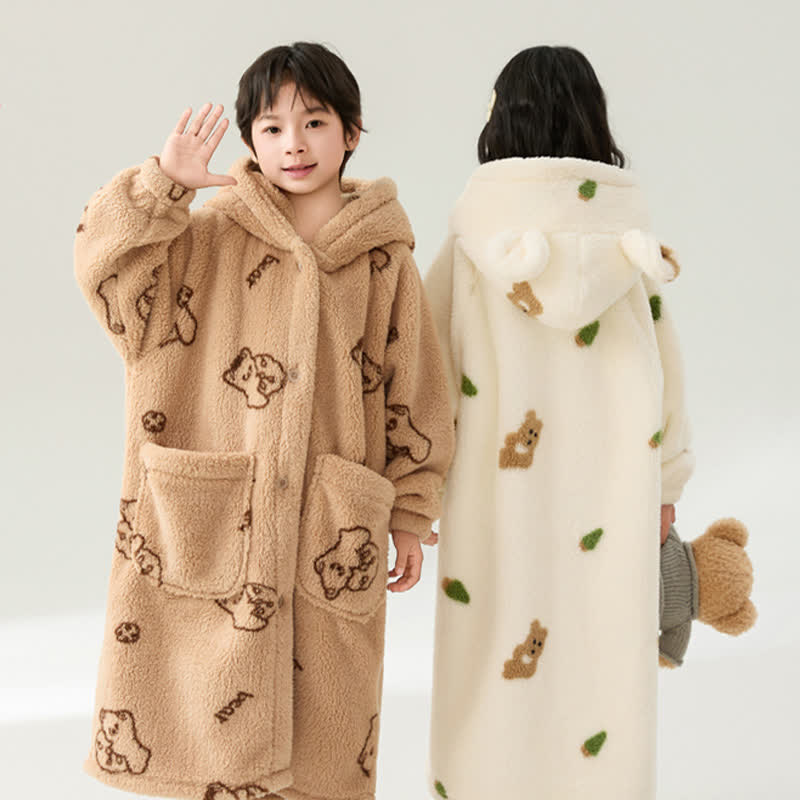 Peignoir à capuche en peluche avec boutons pour enfants, motif oreilles d'ours - image 3