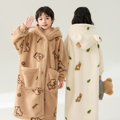 Peignoir à capuche en peluche avec boutons pour enfants, motif oreilles d'ours - image 3