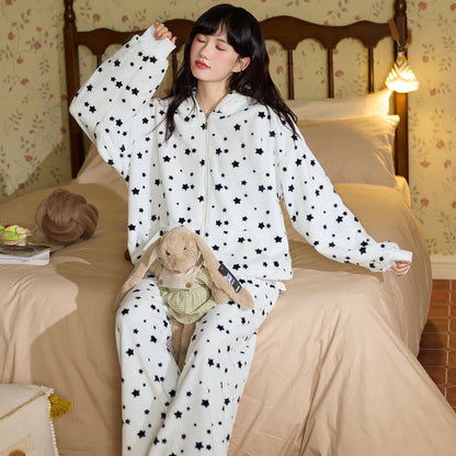 Ensemble de détente en peluche à capuche avec oreilles de lapin et fermeture éclair - image 2