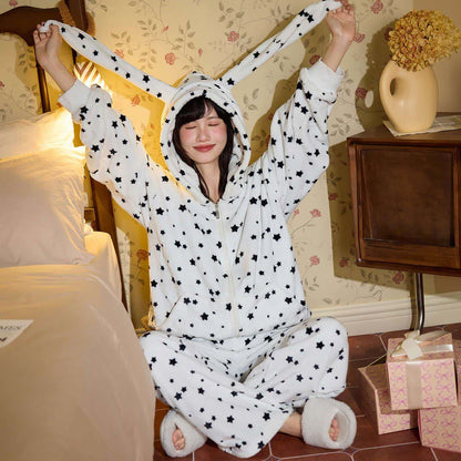 Ensemble de détente en peluche à capuche avec oreilles de lapin et fermeture éclair - Blanc - 2XL - image 0