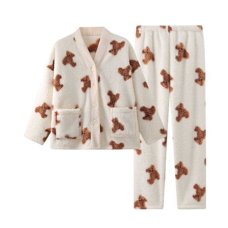 Ensemble de vêtements d'intérieur en peluche avec boutons d'ours mignons - image 6