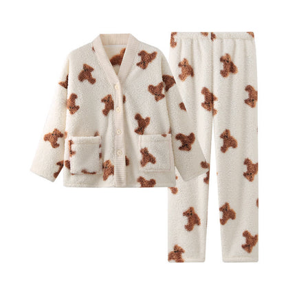 Ensemble de vêtements d'intérieur en peluche avec boutons d'ours mignons - image 6