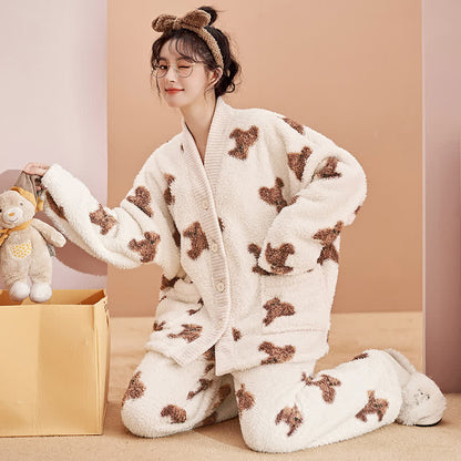 Ensemble de vêtements d'intérieur en peluche avec boutons d'ours mignons - image 3