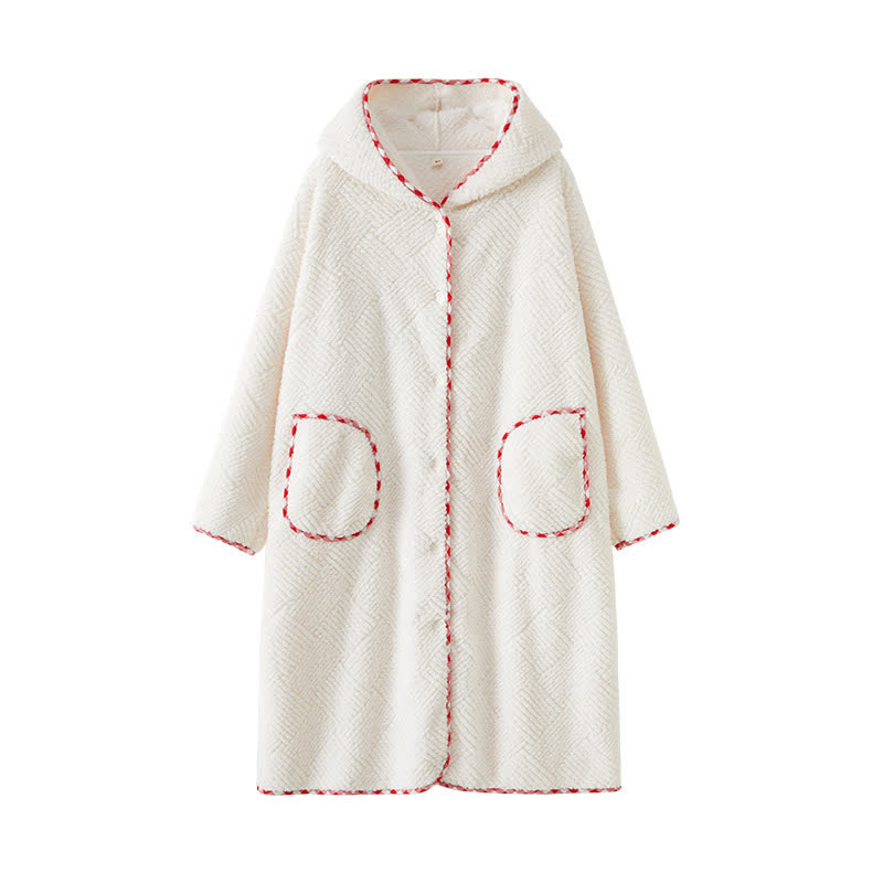 Peignoir à capuche rayé et texturé avec boutons moelleux - image 7