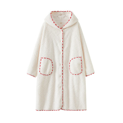 Peignoir à capuche rayé et texturé avec boutons moelleux - image 7