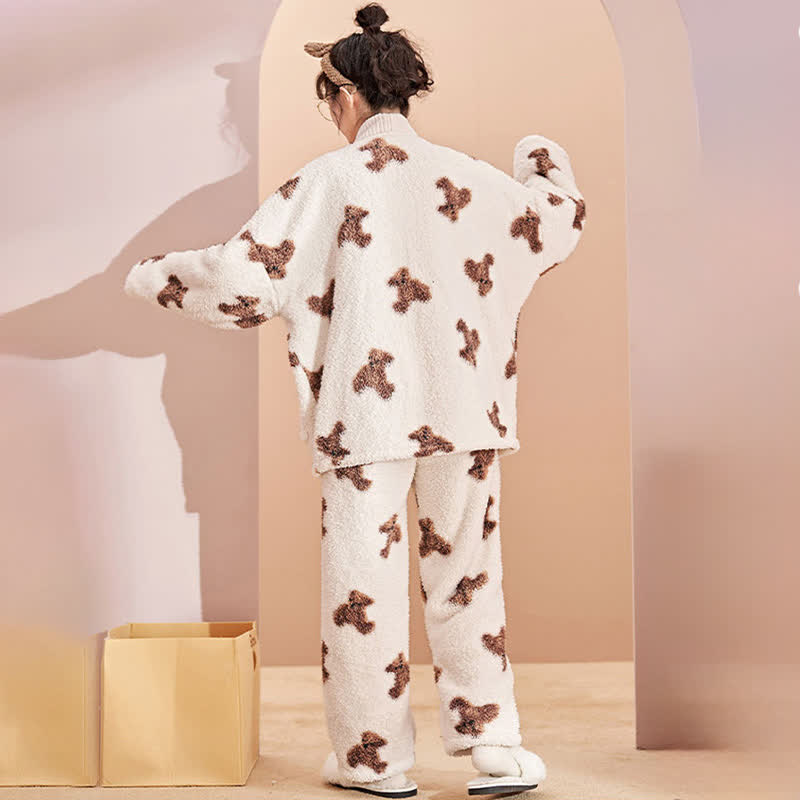 Ensemble de vêtements d'intérieur en peluche avec boutons d'ours mignons - image 2