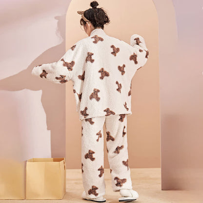 Ensemble de vêtements d'intérieur en peluche avec boutons d'ours mignons - image 2
