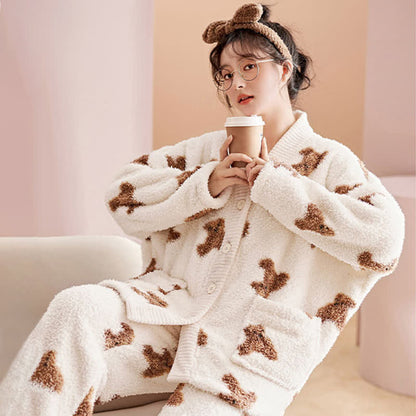 Ensemble de vêtements d'intérieur en peluche avec boutons d'ours mignons - image 4