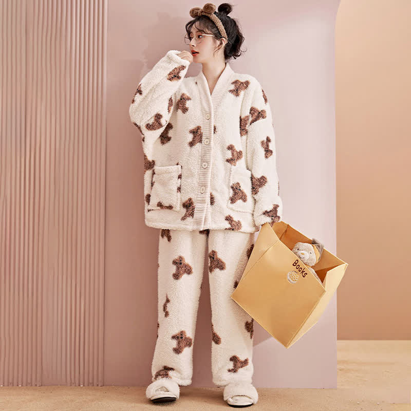 Ensemble de vêtements d'intérieur en peluche avec boutons d'ours mignons - image 1