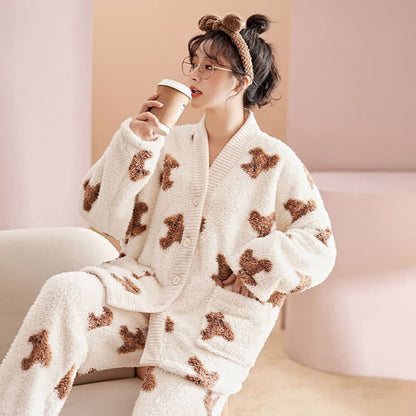 Ensemble de vêtements d'intérieur en peluche avec boutons d'ours mignons - image 5