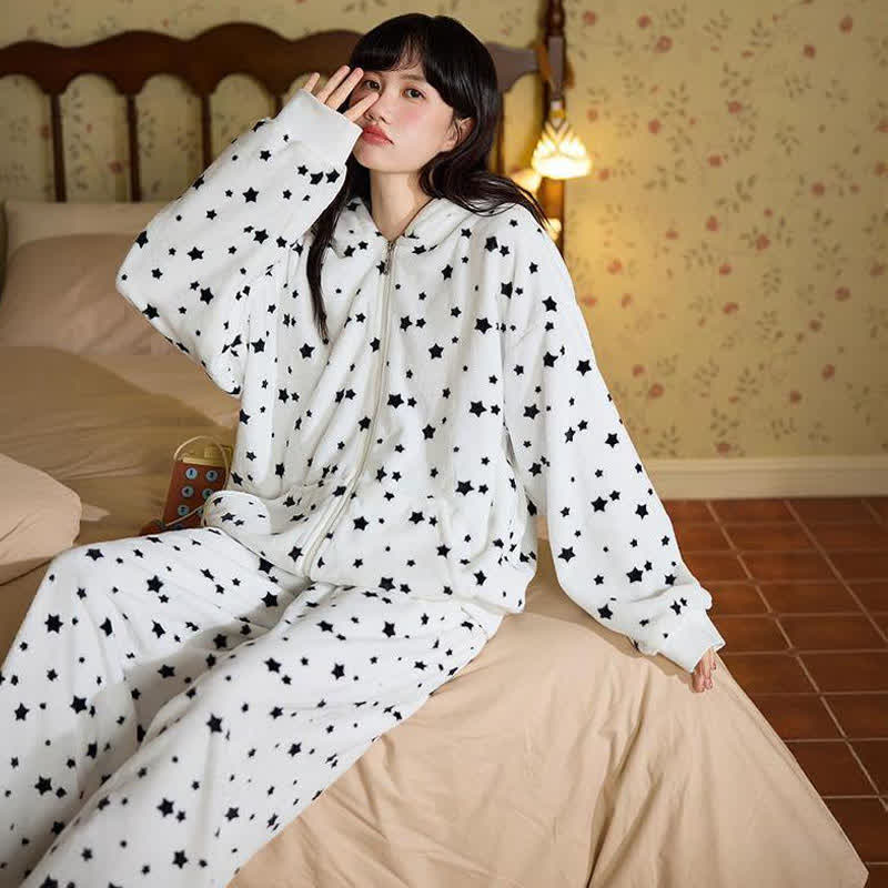 Ensemble de détente en peluche à capuche avec oreilles de lapin et fermeture éclair - image 1