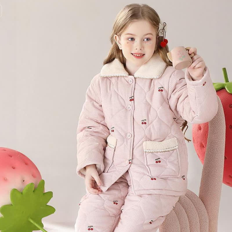 Ensemble de vêtements d'intérieur matelassés à motif cerises pour enfants - image 3
