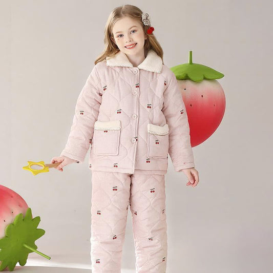 Ensemble de vêtements d'intérieur matelassés à motif cerises pour enfants - Rose - Enfant : 170 cm - image 0