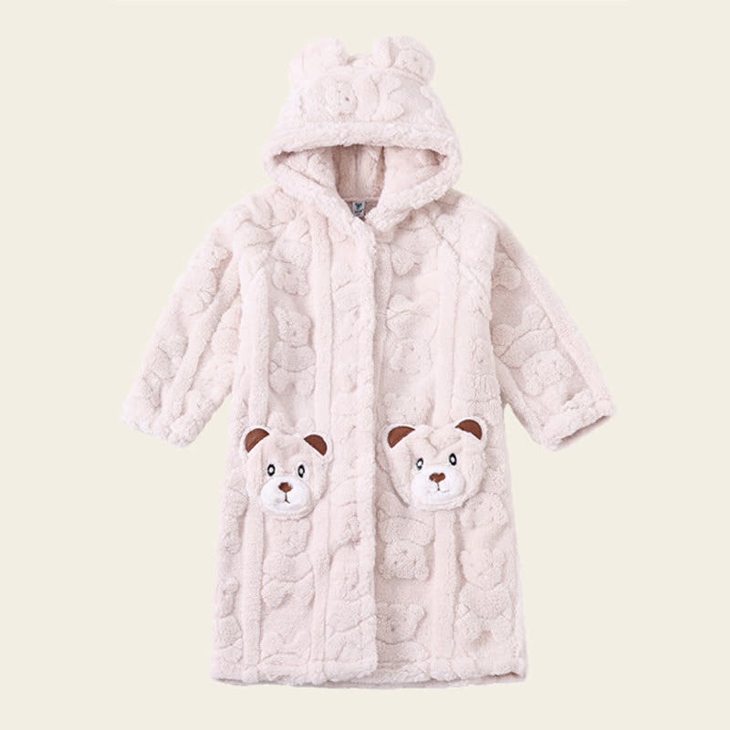 Peignoir enfant à capuche en peluche avec oreilles d'ours et boutons - Blanc - peignoir de bain - Enfant : 170–180 cm - image 10