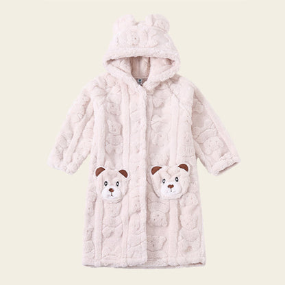 Peignoir enfant à capuche en peluche avec oreilles d'ours et boutons - Blanc - peignoir de bain - Enfant : 170–180 cm - image 10
