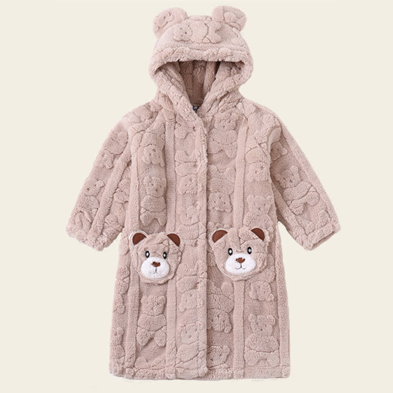 Peignoir enfant à capuche en peluche avec oreilles d'ours et boutons - Kaki - peignoir de bain - Enfant : 170–180 cm - image 8