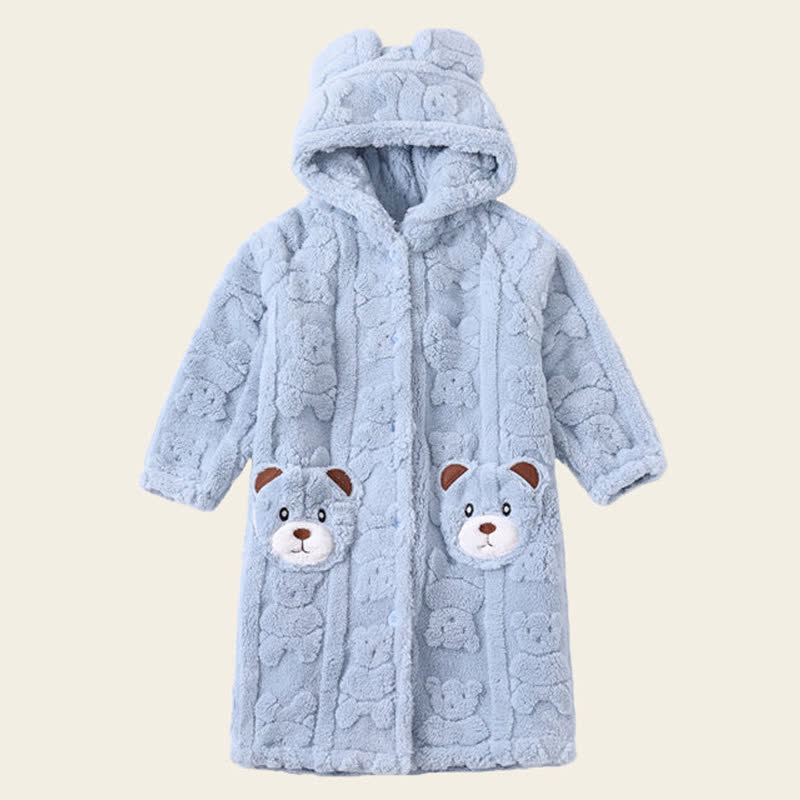Peignoir enfant à capuche en peluche avec oreilles d'ours et boutons - Bleu - peignoir de bain - Enfant : 170–180 cm - image 12
