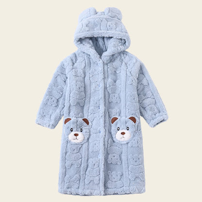 Peignoir enfant à capuche en peluche avec oreilles d'ours et boutons - Bleu - peignoir de bain - Enfant : 170–180 cm - image 12
