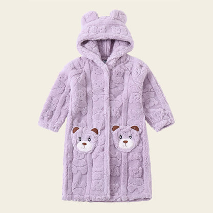 Peignoir enfant à capuche en peluche avec oreilles d'ours et boutons - Violet - peignoir de bain - Enfant : 170–180 cm - image 14