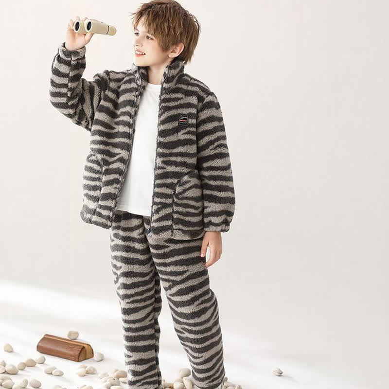 Ensemble de vêtements d'intérieur pour enfants avec motif zèbre et fermeture éclair - image 1