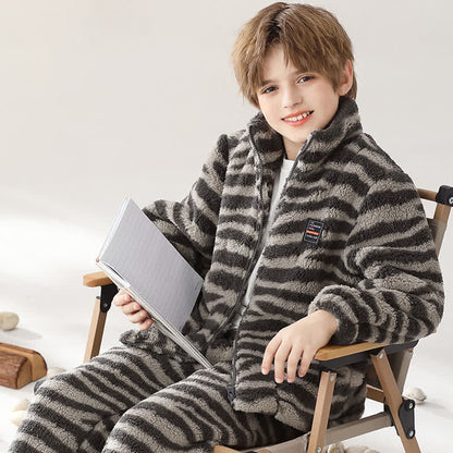 Ensemble de vêtements d'intérieur pour enfants avec motif zèbre et fermeture éclair - Noir - Enfant : 170 cm - image 0